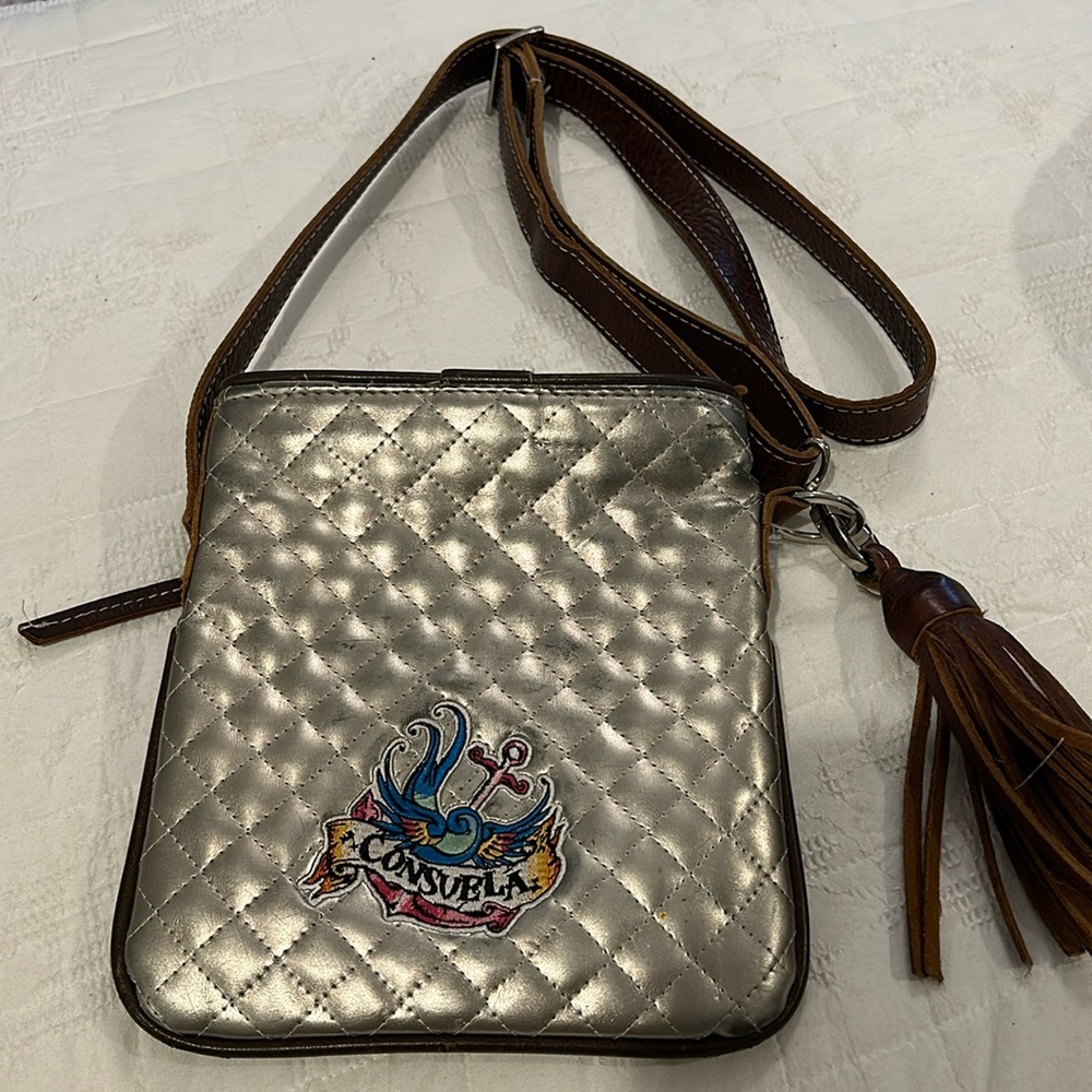 Consuela Metalic quilted leather tassel crossbody messenger bag